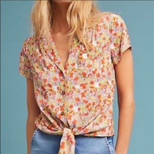 Anthropologie Maeve Floral  Button Down Tie Front